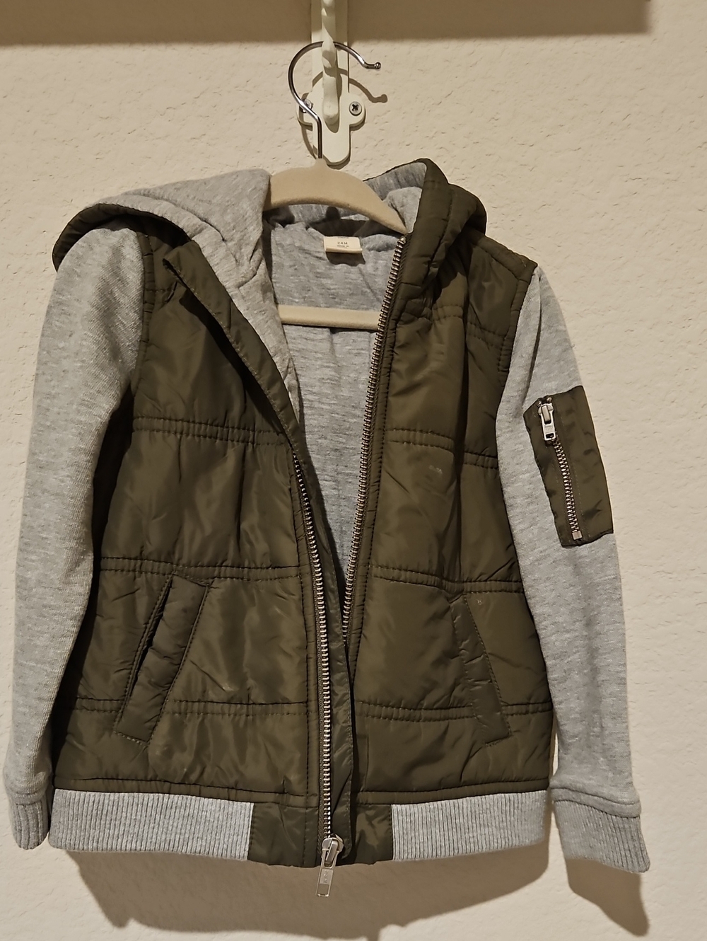 Tucker + Tate Olive Green Quilted Puffer with Gray Sleeves